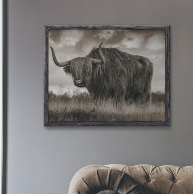  Highland Cow Scotland Rustic Brown monotone  Post Poster (Creator Uploaded)