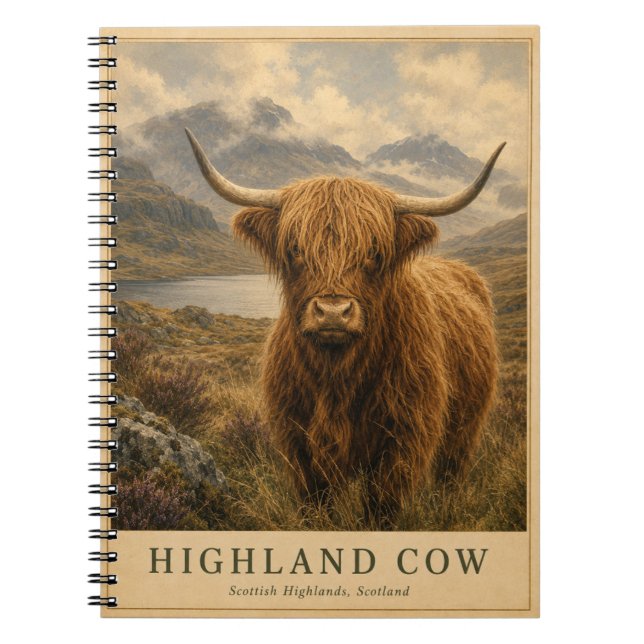 Highland Cow Scotland VINTAGE Notebook (Front)