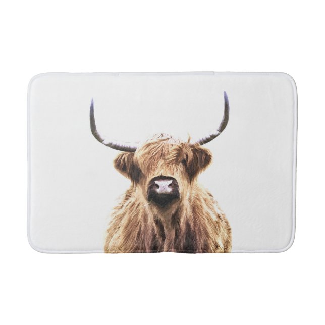 Highland cow scottish animal portrait bath mat (Front)