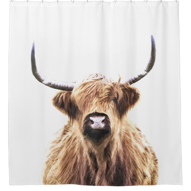 Highland cow scottish animal portrait shower curtain (Front)
