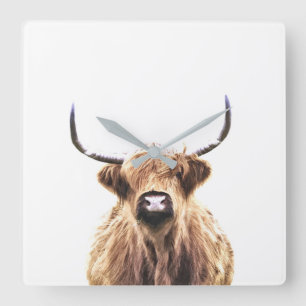 Highland cow scottish animal portrait square wall clock