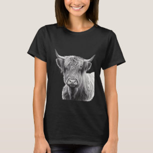 Highland Cow Scottish Cattle Pencil Portrait 2 T-Shirt
