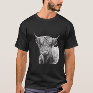 Highland Cow Scottish Cattle Pencil Portrait 3 T-Shirt