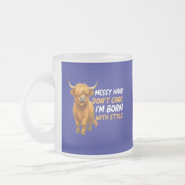 highland cow, scottish cow, scotland, scotland cow frosted glass coffee mug (Left)