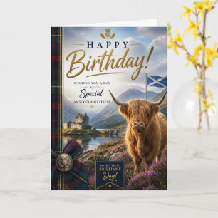 Highland Cow Scottish Flag Birthday Card