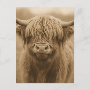 Highland Cow Sepia Portrait Postcard