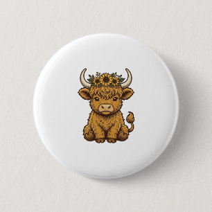 Highland Cow Shirt Cute Sunflower Calf Art 6 Cm Round Badge