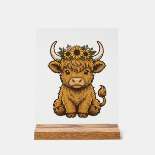 Highland Cow Shirt Cute Sunflower Calf Art Acrylic Sign