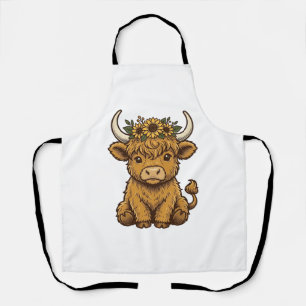 Highland Cow Shirt Cute Sunflower Calf Art Apron