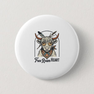 Highland Cow Shirt Free Spirit Vintage Engraving A 6 Cm Round Badge