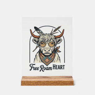 Highland Cow Shirt Free Spirit Vintage Engraving A Acrylic Sign