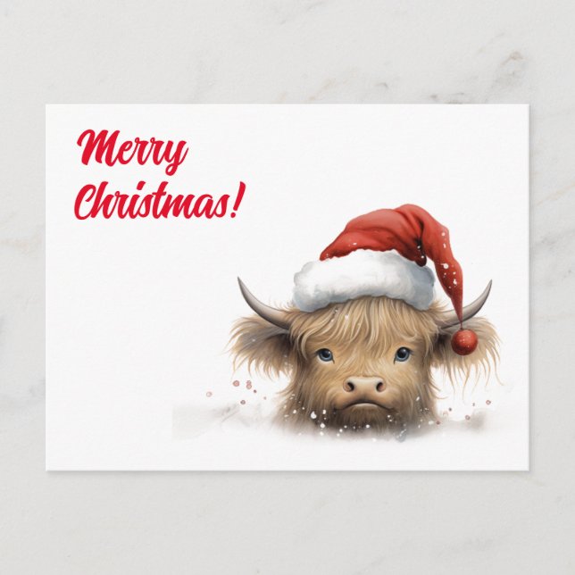 Highland Cow Snow Christmas Personalised Holiday Postcard (Front)
