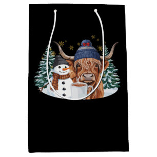 Highland Cow Snowman Hot Cocoa Christmas Tree Xmas Medium Gift Bag