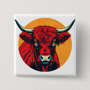 Highland Cow Square Badge Red & Gold Scottish Co