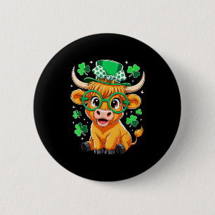 Highland Cow St Patrick Day Funny Shamrock Irish C 6 Cm Round Badge