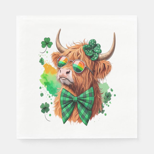 Highland Cow St Patrick’s , Lucky Cow Napkin (Front)