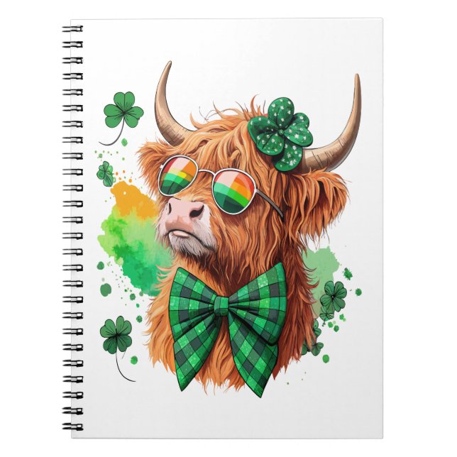 Highland Cow St Patrick’s , Lucky Cow Notebook (Front)