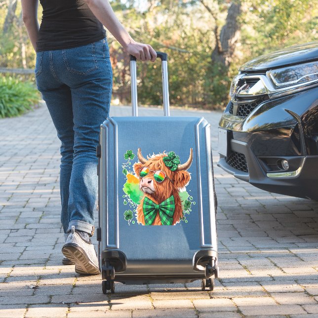 Highland Cow St Patrick�s Png, Lucky Cow (Suitcase Insitu)