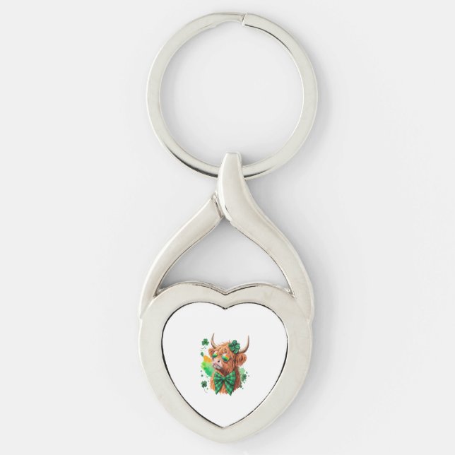 Highland Cow St Patrick�s Png, Lucky Cow Key Ring (Front)