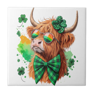 Highland Cow St Patrick’s Png, Lucky Cow Tile