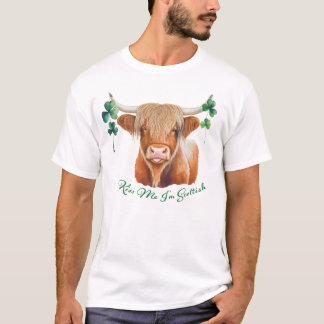 Highland Cow St Patrick's Day Kiss Me I'm Scottish T-Shirt