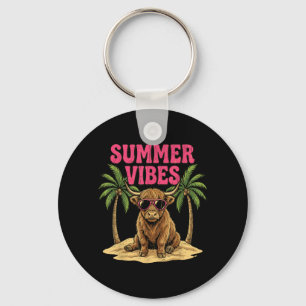 Highland Cow Summer Vibes Sungles Beach Trocal Key Ring