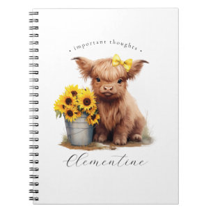 Highland Cow Sunflower Bucket  Notebook