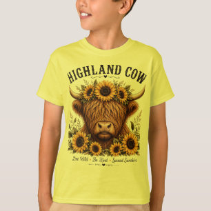 Highland Cow Sunflower Crown Inspirational Wildflo T-Shirt