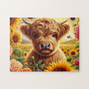 Highland Cow Sunflower Jigsaw Puzzle
