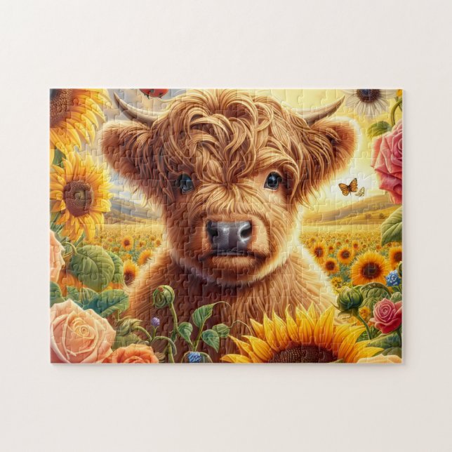 Highland Cow Sunflower Jigsaw Puzzle (Horizontal)