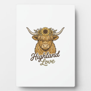 Highland Cow Sunflower Love Vintage Engraving Art_ Plaque
