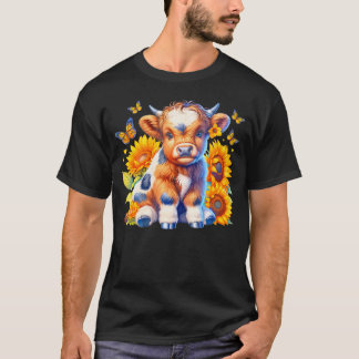 Highland Cow Sunflower Mother's Day Farmer Funny F T-Shirt