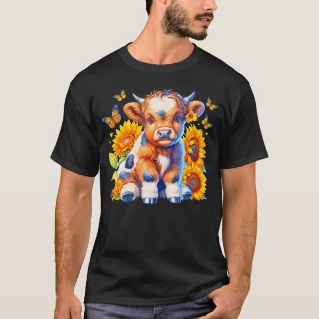 Highland Cow Sunflower Mother's Day Farmer Funny F T-Shirt (Front)