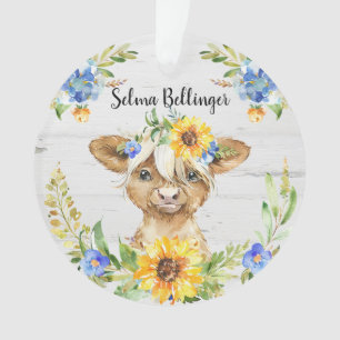Highland Cow Sunflower Rustic Farmhouse Christmas Ornament