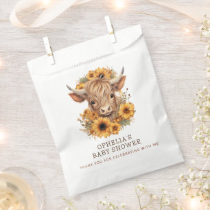 Highland Cow Sunflowers Baby Shower Thank You Favour Bags