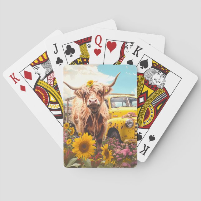 Highland Cow Sunflowers Scrapbook Paper Playing Cards (Back)