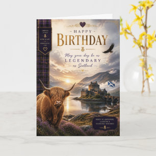 Highland Cow Sunset Scottish Birthday Card