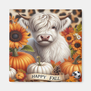 Highland Cow Surrounded by Fall Pumpkins  Magnet