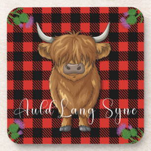 Highland Cow Tartan Burns Night Coaster