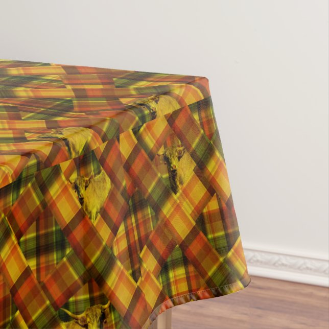 Highland Cow Tartan Design, Tablecloth (In Situ)