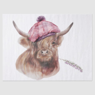 Highland Cow Tartan Hat Heather Watercolor Tissue Paper
