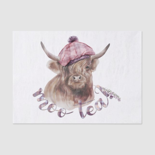 Highland Cow Tartan Hat Heather Watercolor Tissue Paper (Front)
