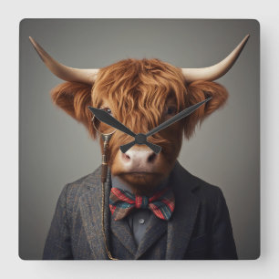 Highland Cow Tartan Jacket Square Wall Clock   Fun