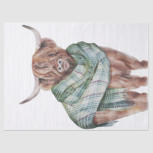 Highland Cow Tartan Scalf Watercolor Tissue Paper