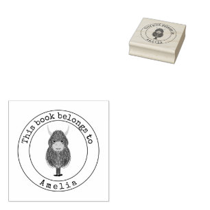 Highland Cow This Book Belongs To Rubber Stamp