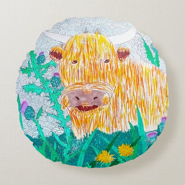 Highland cow throw pillow (Front)