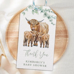 Highland Cow Twins Farm Animals Baby Shower Gift Tags
