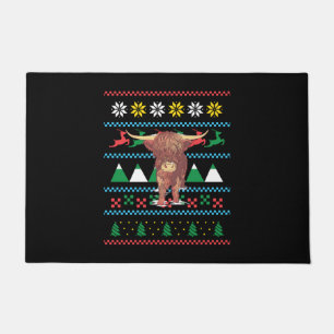 Highland Cow Ugly Christmas Doormat