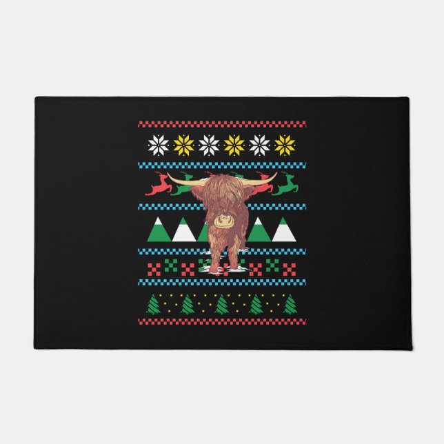 Highland Cow Ugly Christmas Doormat (Front)