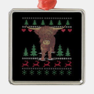 Highland Cow Ugly Christmas Metal Tree Decoration